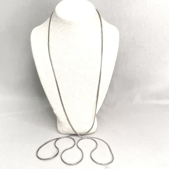Monet Opera Necklace Silver Tone Flat Cobra Variation Links - Picture 1 of 8